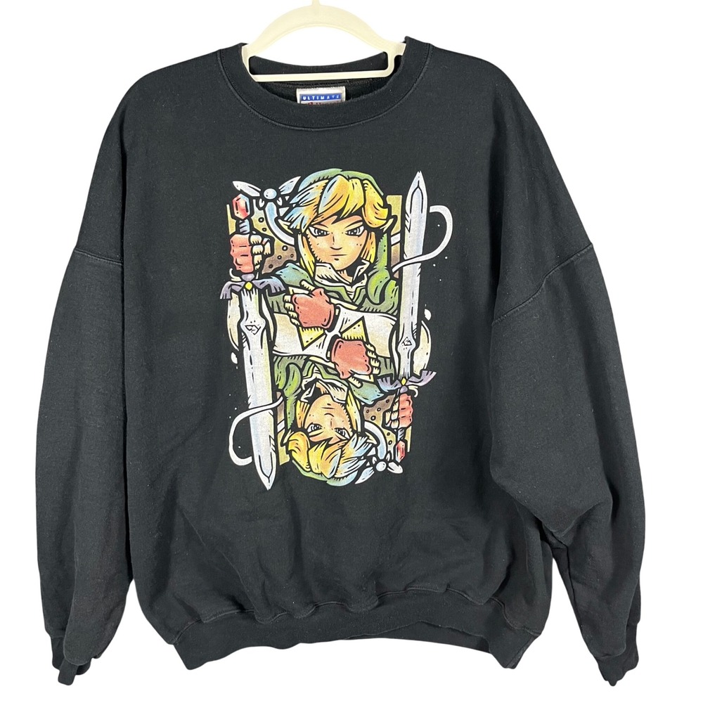 Legend of Zelda Link Graphic Hanes Sweatshirt Mens XL Black Ultimate Cotton